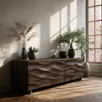 Sculpted Wave Front TV Stand in Natural Solid Wood with Hidden Storage - ArborisWood - 7