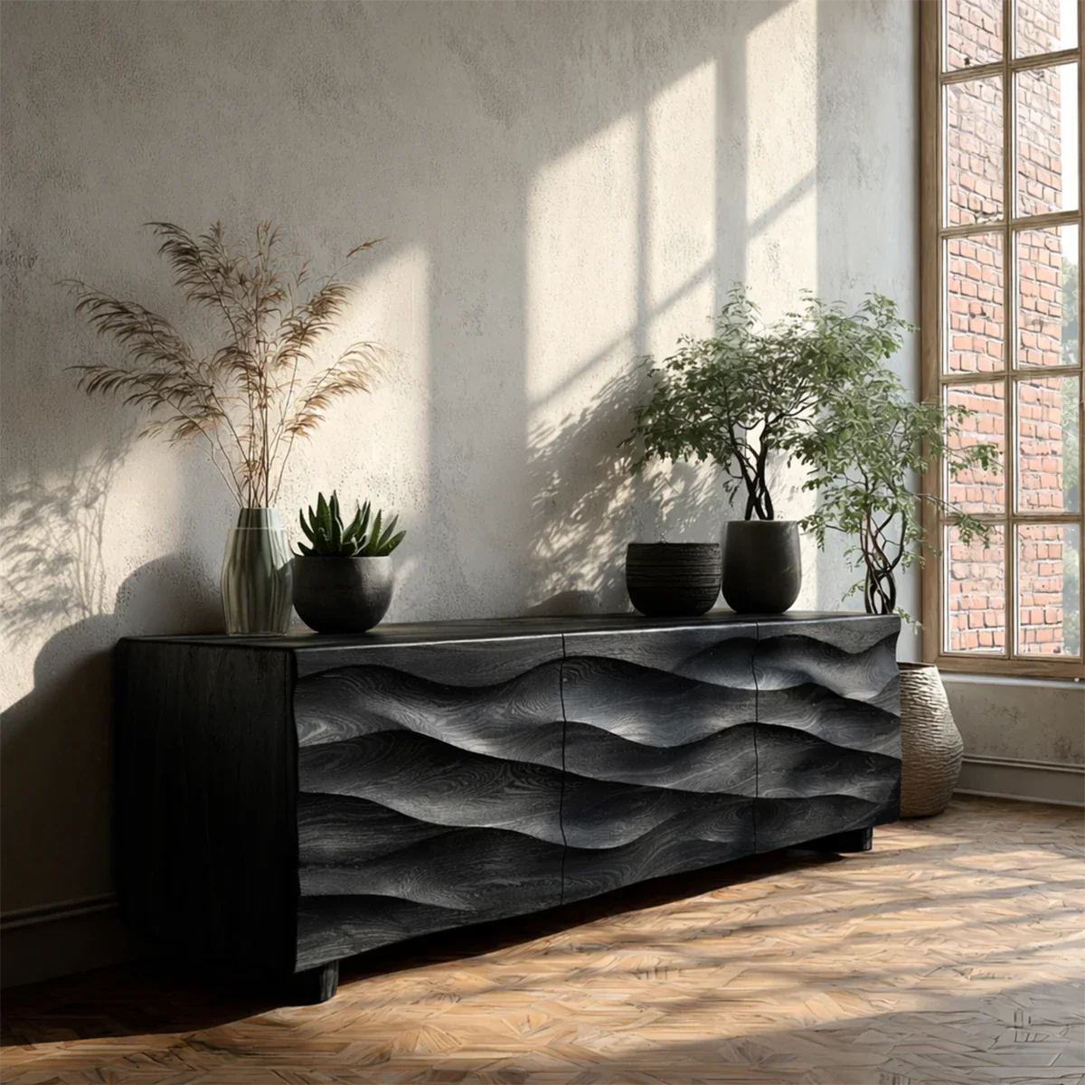 Sculpted Wave Front TV Stand in Natural Solid Wood with Hidden Storage - ArborisWood - 9