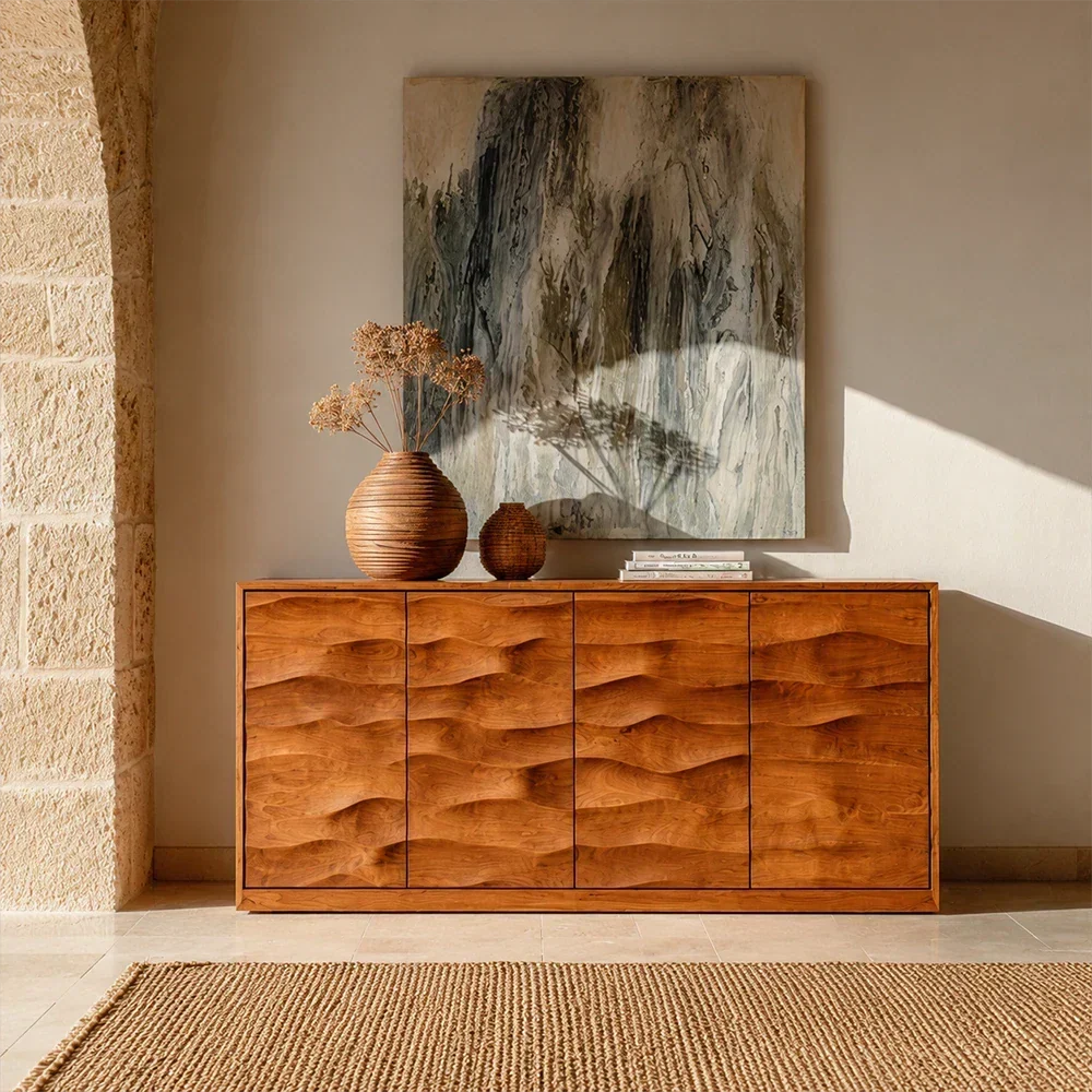 Sculpted Wave Sideboard Cabinet in Natural Solid Wood for Elegant Interiors - ArborisWood - 4