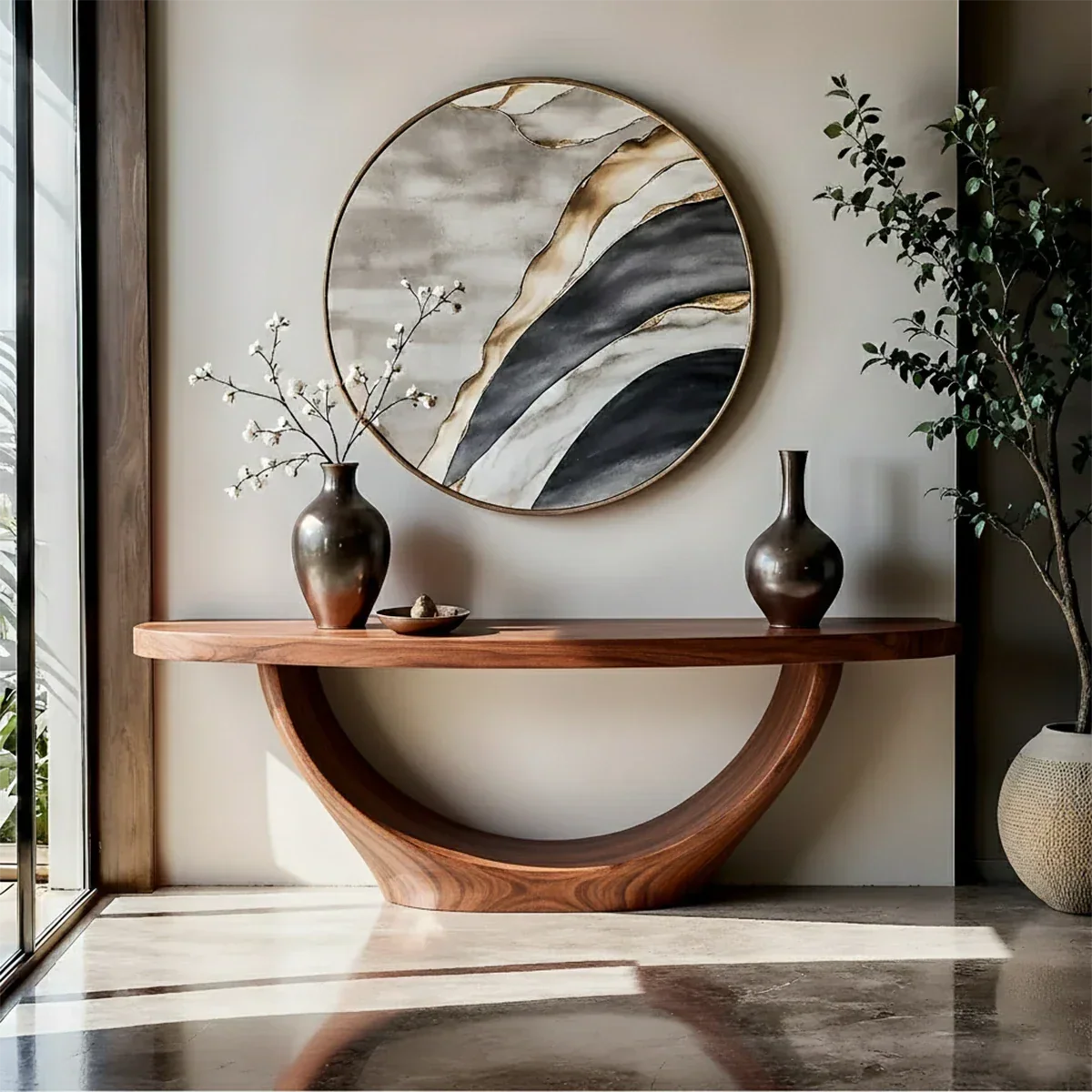 Sculptural Base Console Table Natural Solid Wood Entryway Loop Base - Arboriswood - 6