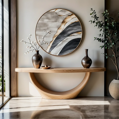 Sculptural Base Console Table Natural Solid Wood Entryway Loop Base - ArborisWood - 7