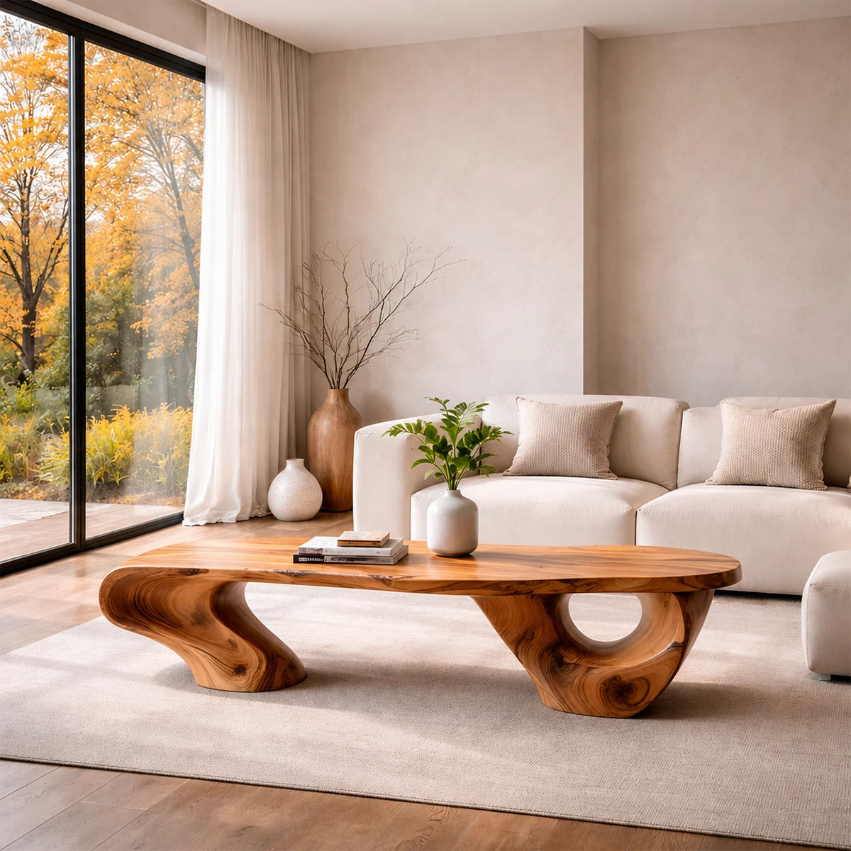 Sculptural Coffee Table – Solid Wood Artistic Form with Open Base - ArborisWood - 14
