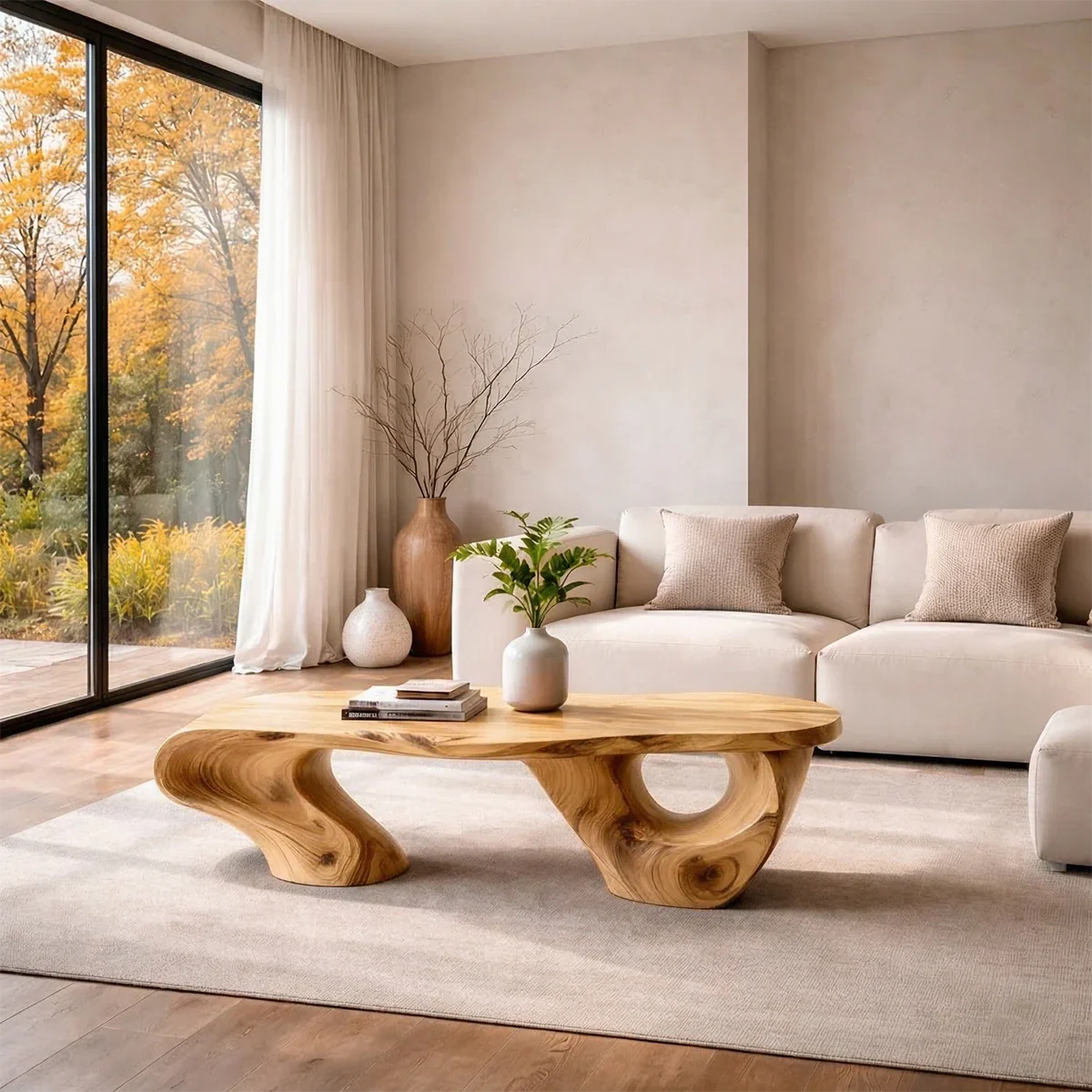 Sculptural Coffee Table – Solid Wood Artistic Form with Open Base - ArborisWood - 7