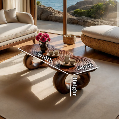 Sculptural Coffee Table with Carved Wood Surface – Artistic Center Table for Living Room - ArborisWood - 10