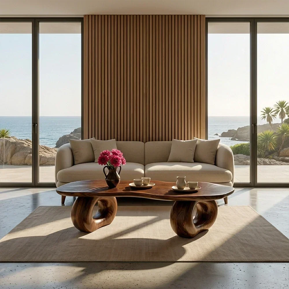 Sculptural Coffee Table with Carved Wood Surface – Artistic Center Table for Living Room - Arboriswood - 3
