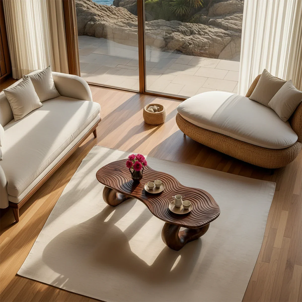 Sculptural Coffee Table with Carved Wood Surface – Artistic Center Table for Living Room - ArborisWood - 5