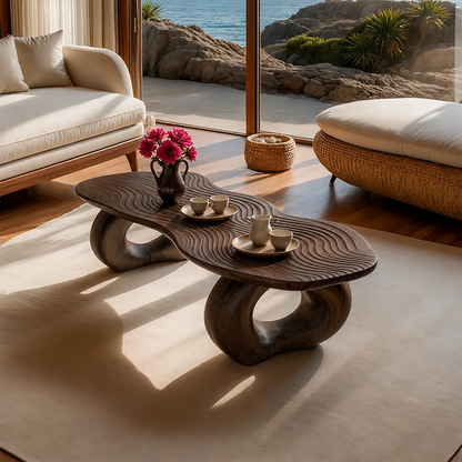 Sculptural Coffee Table with Carved Wood Surface – Artistic Center Table for Living Room - ArborisWood - 6