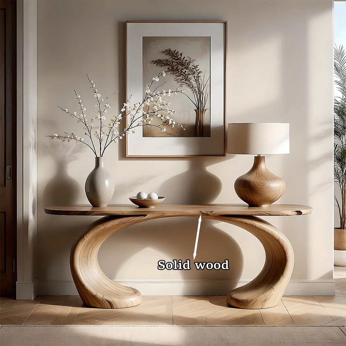 Sculptural Console Table Natural Solid Wood Modern Dual Curve Base - ArborisWood - 10