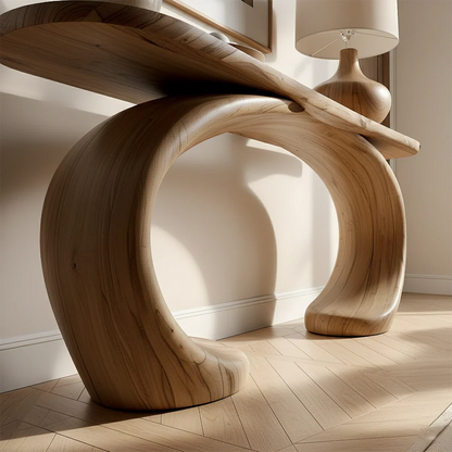 Sculptural Console Table Natural Solid Wood Modern Dual Curve Base - ArborisWood - 5