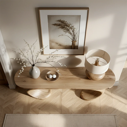 Sculptural Console Table Natural Solid Wood Modern Dual Curve Base - ArborisWood - 6