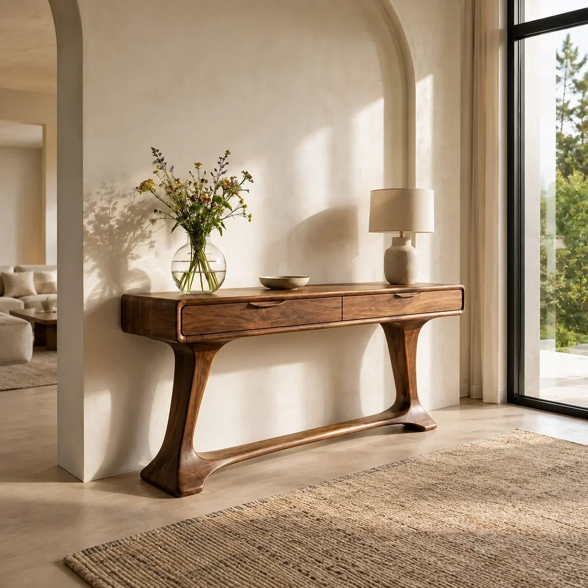 Sculptural Console Table with Curved Tapered Legs in Natural Solid Wood - Arboriswood - 1