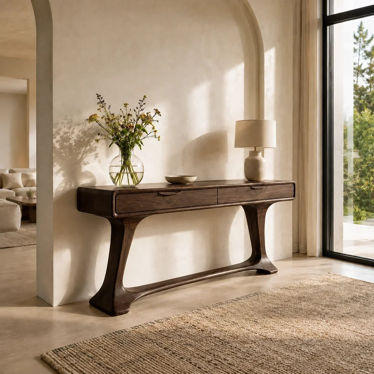 Sculptural Console Table with Curved Tapered Legs in Natural Solid Wood - Arboriswood - 10