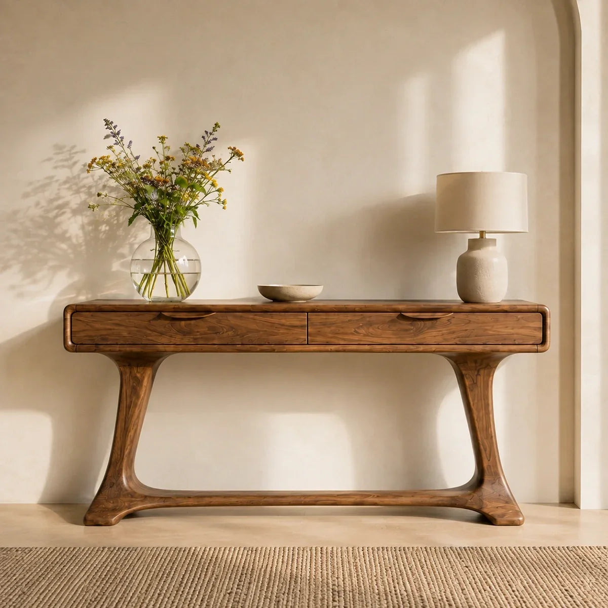 Sculptural Console Table with Curved Tapered Legs in Natural Solid Wood - Arboriswood - 2