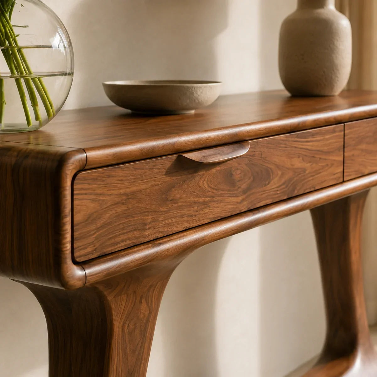 Sculptural Console Table with Curved Tapered Legs in Natural Solid Wood - Arboriswood - 3