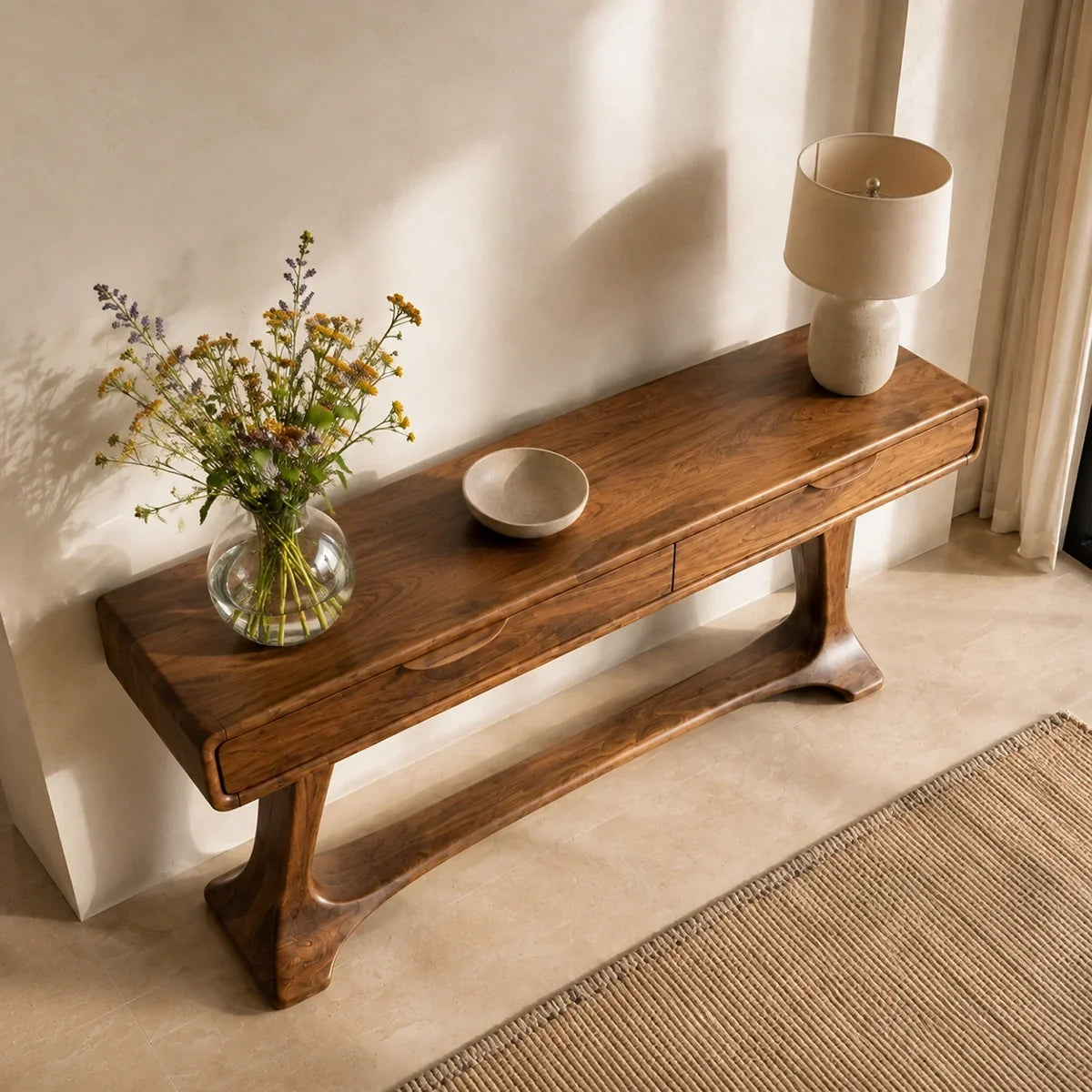 Sculptural Console Table with Curved Tapered Legs in Natural Solid Wood - Arboriswood - 4