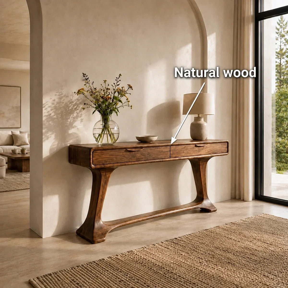 Sculptural Console Table with Curved Tapered Legs in Natural Solid Wood - Arboriswood - 5