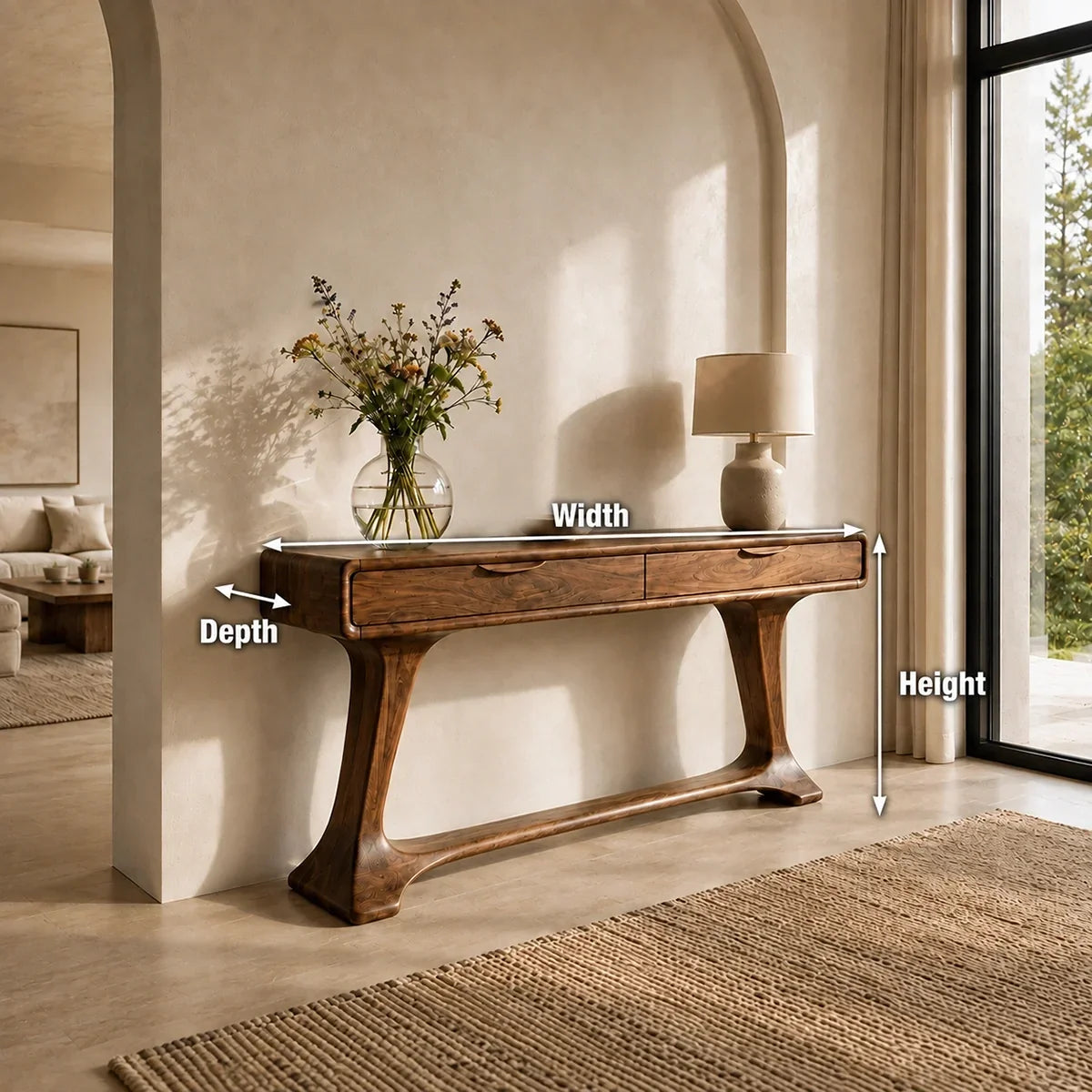 Sculptural Console Table with Curved Tapered Legs in Natural Solid Wood - Arboriswood - 6
