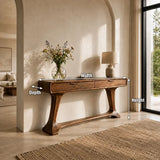 Sculptural Console Table with Curved Tapered Legs in Natural Solid Wood - Arboriswood - 6