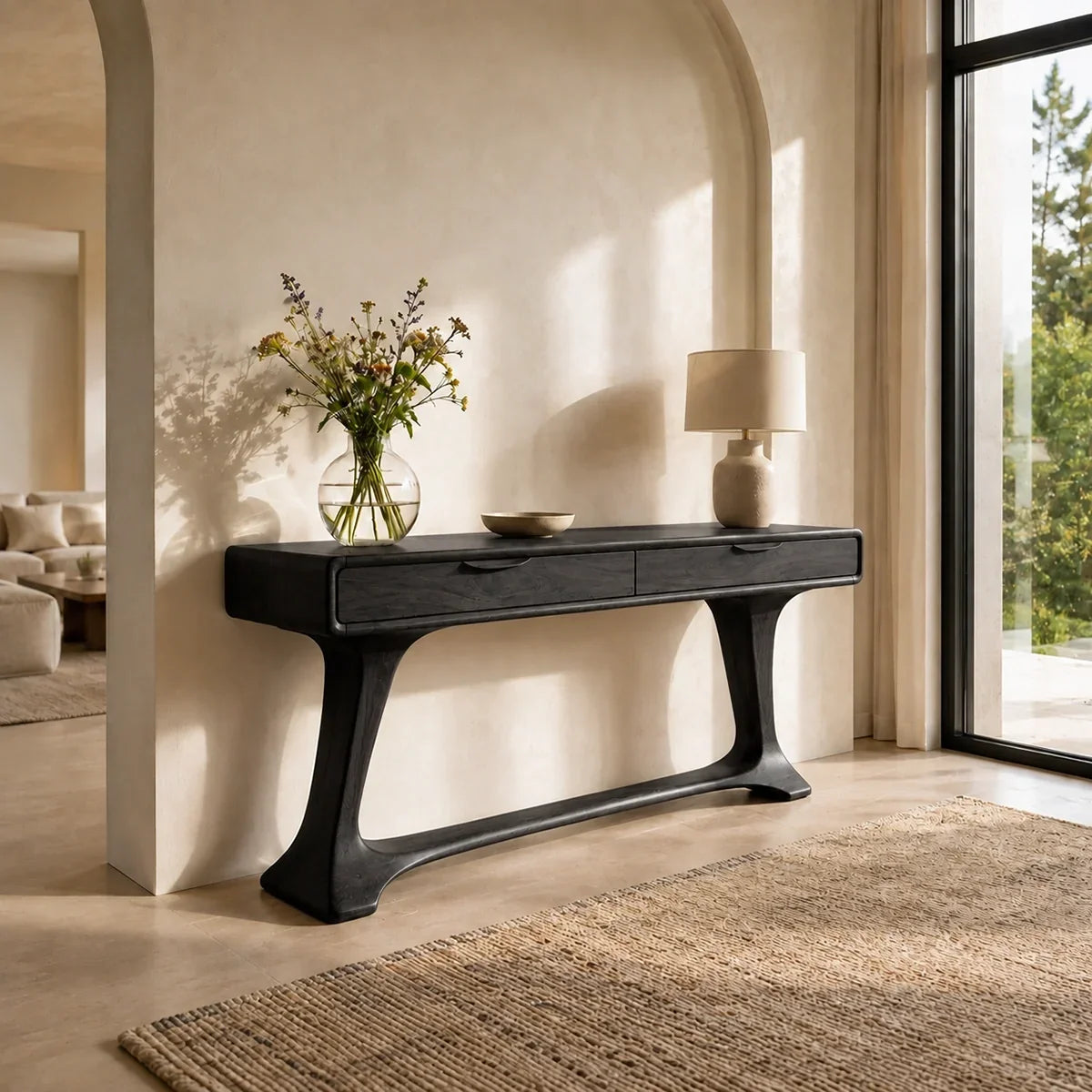 Sculptural Console Table with Curved Tapered Legs in Natural Solid Wood - Arboriswood - 8