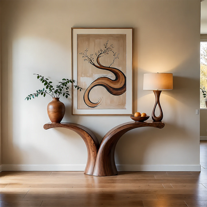 Sculptural Curve Console Table in Natural Solid Wood for Entryway - ArborisWood - 11