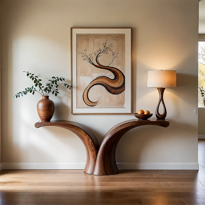 Sculptural Curve Console Table in Natural Solid Wood for Entryway - ArborisWood - 12