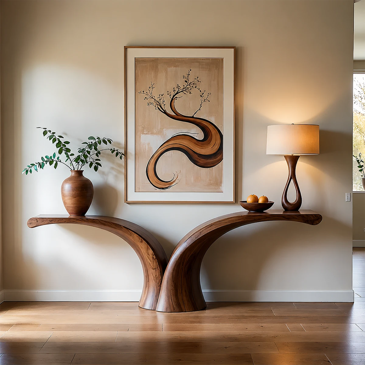 Sculptural Curve Console Table in Natural Solid Wood for Entryway - ArborisWood - 13