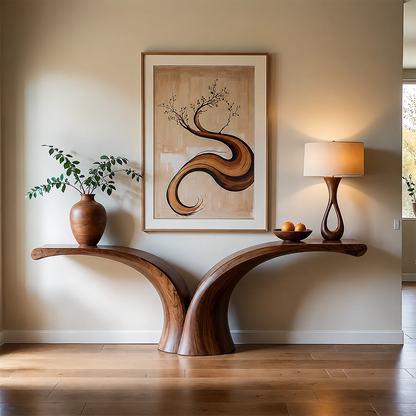 Sculptural Curve Console Table in Natural Solid Wood for Entryway - ArborisWood - 13