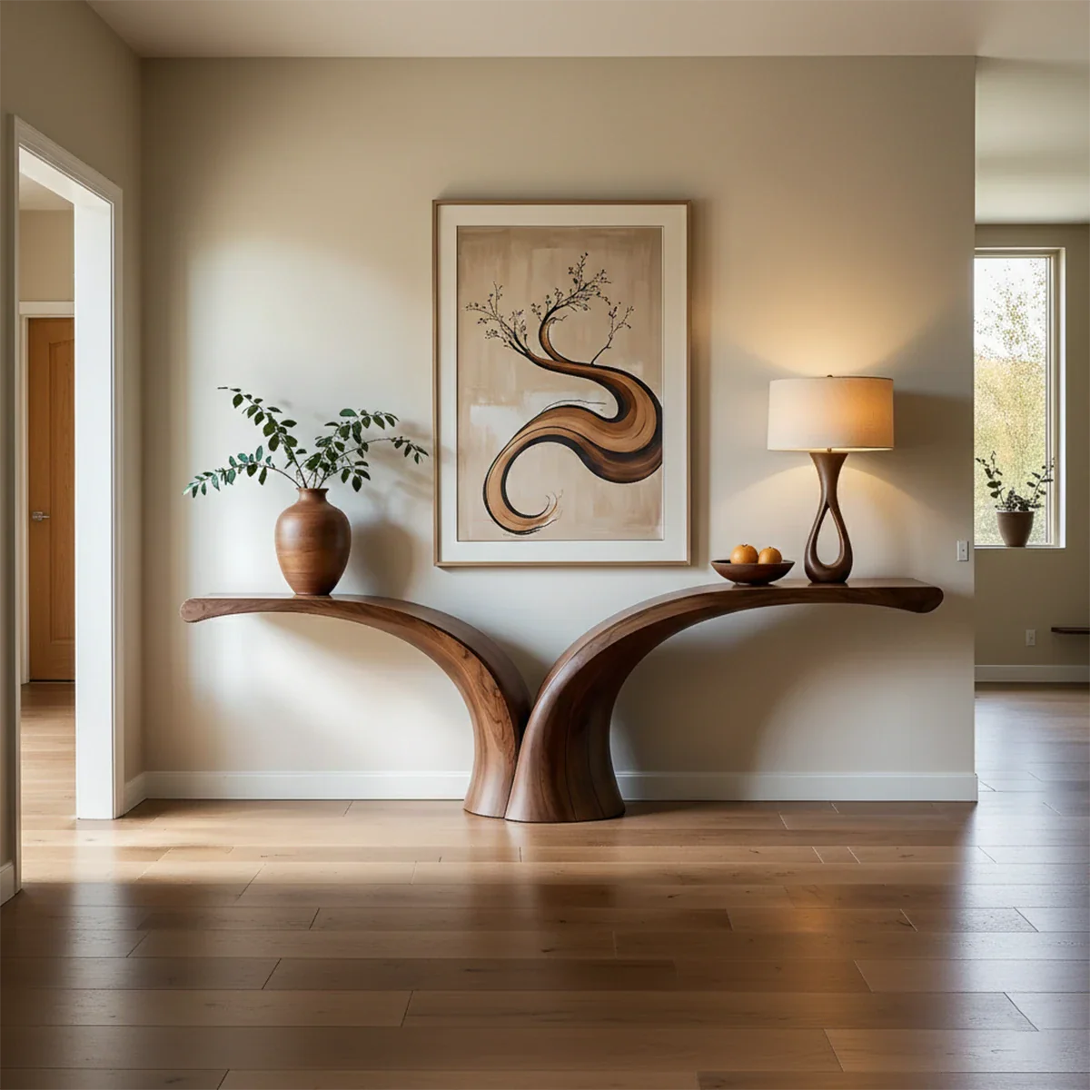 Sculptural Curve Console Table in Natural Solid Wood for Entryway - ArborisWood - 2