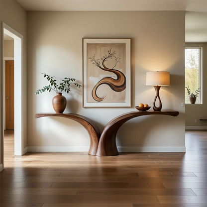 Sculptural Curve Console Table in Natural Solid Wood for Entryway - ArborisWood - 2