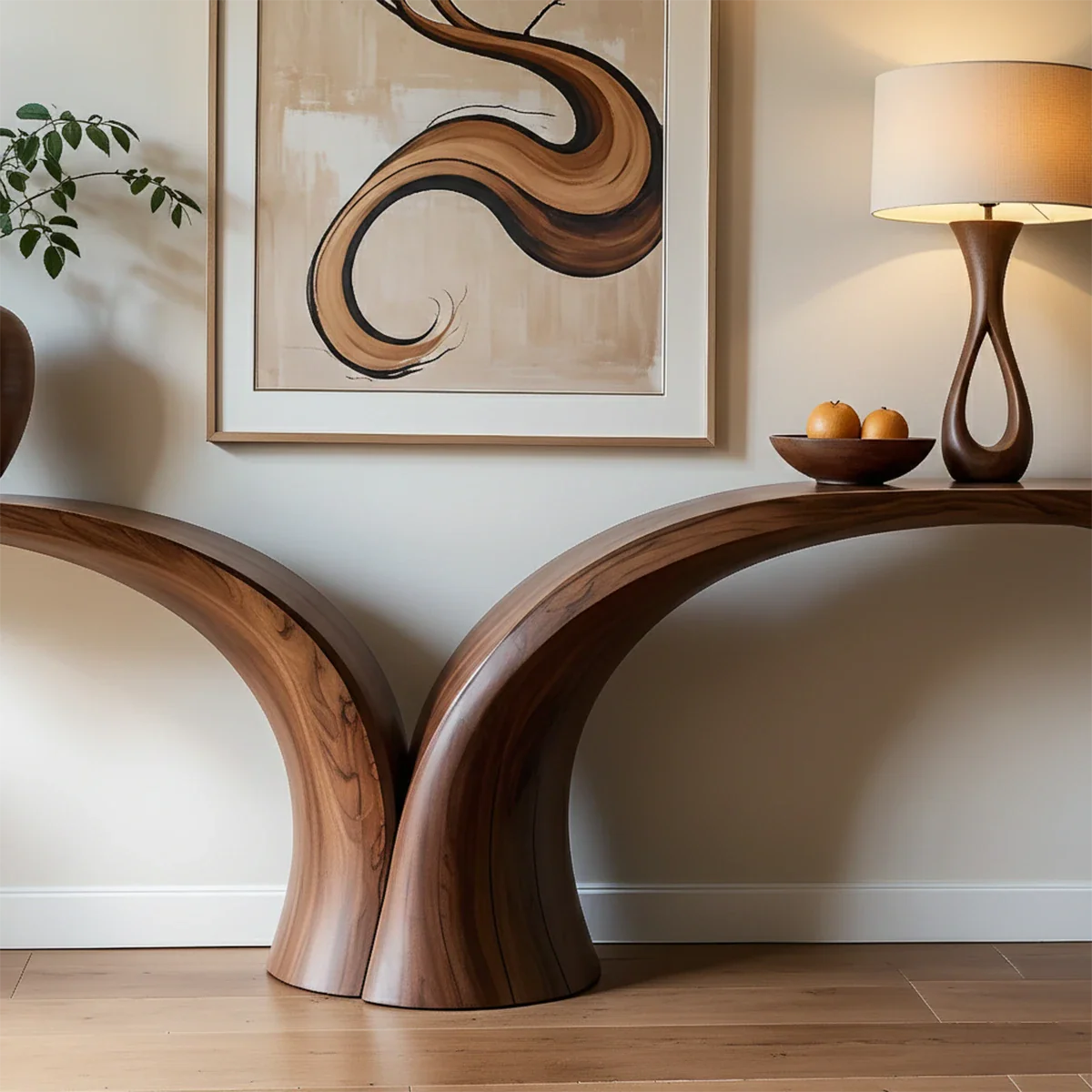 Sculptural Curve Console Table in Natural Solid Wood for Entryway - ArborisWood - 3