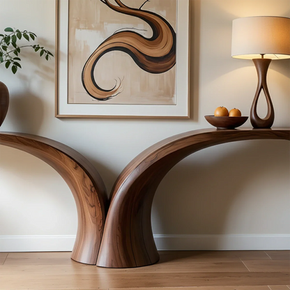 Sculptural Curve Console Table in Natural Solid Wood for Entryway - ArborisWood - 3