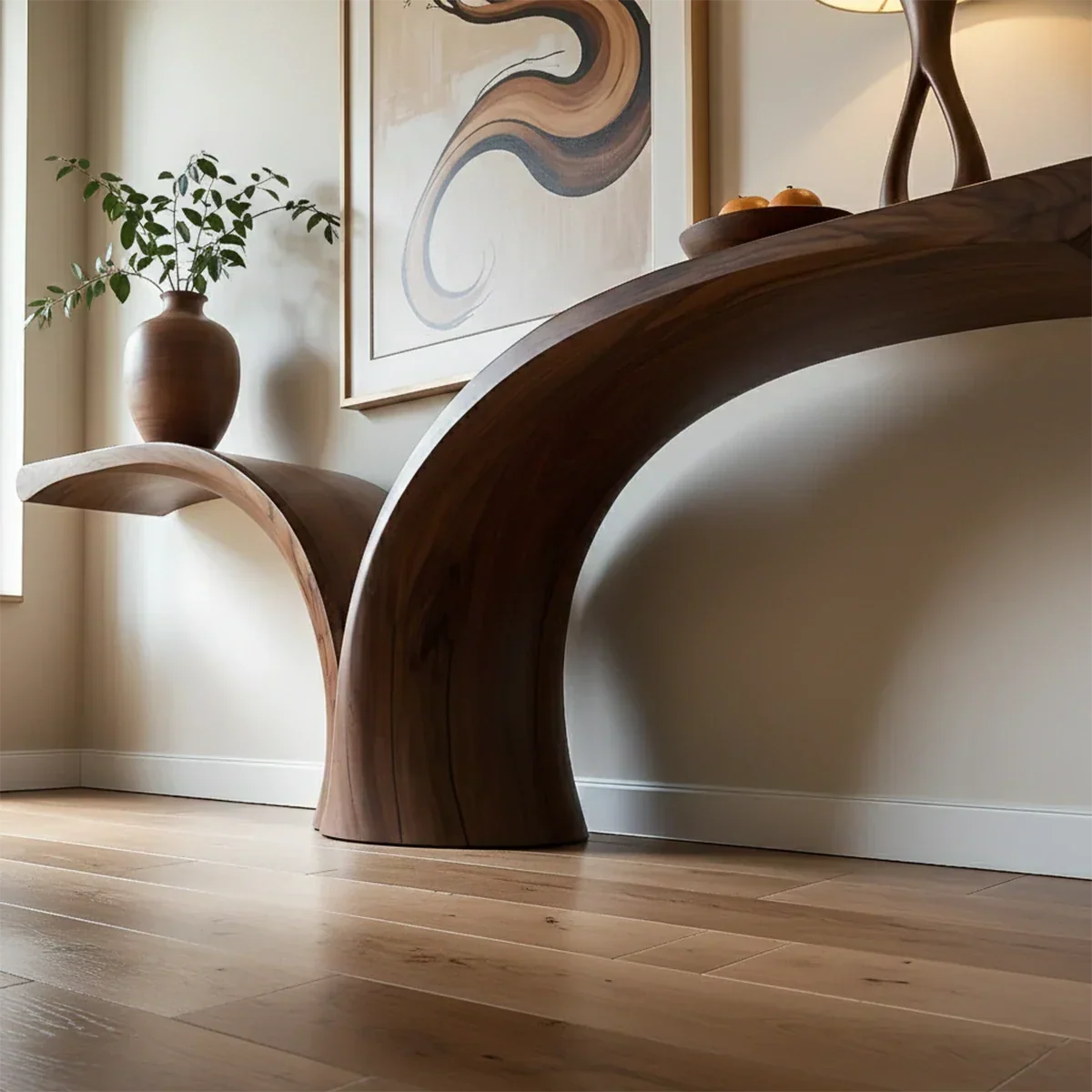 Sculptural Curve Console Table in Natural Solid Wood for Entryway - Arboriswood - 4