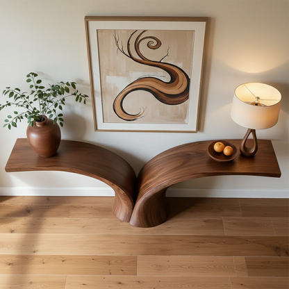 Sculptural Curve Console Table in Natural Solid Wood for Entryway - ArborisWood - 5