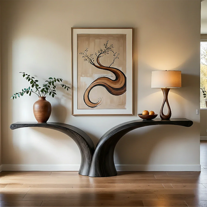 Sculptural Curve Console Table in Natural Solid Wood for Entryway - ArborisWood - 8