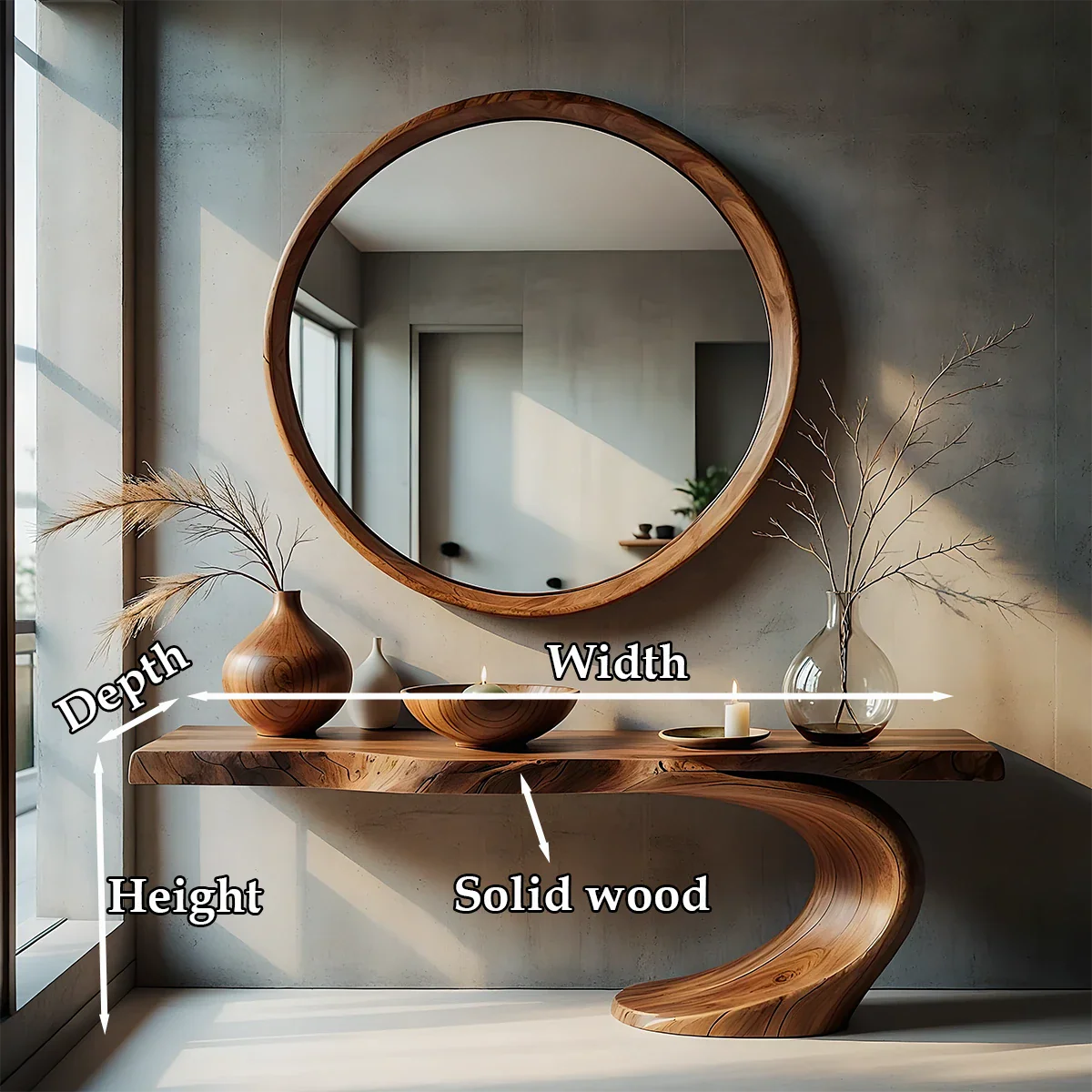 Sculptural Entryway Console Table Natural Solid Wood Organic Curve Base - ArborisWood - 10