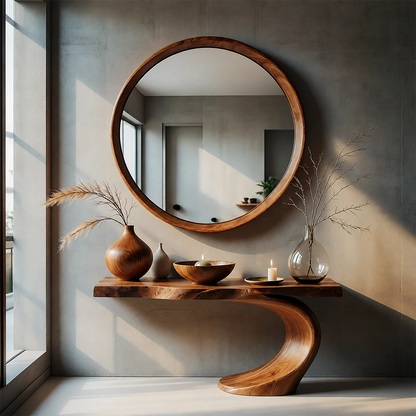 Sculptural Entryway Console Table Natural Solid Wood Organic Curve Base - ArborisWood - 11