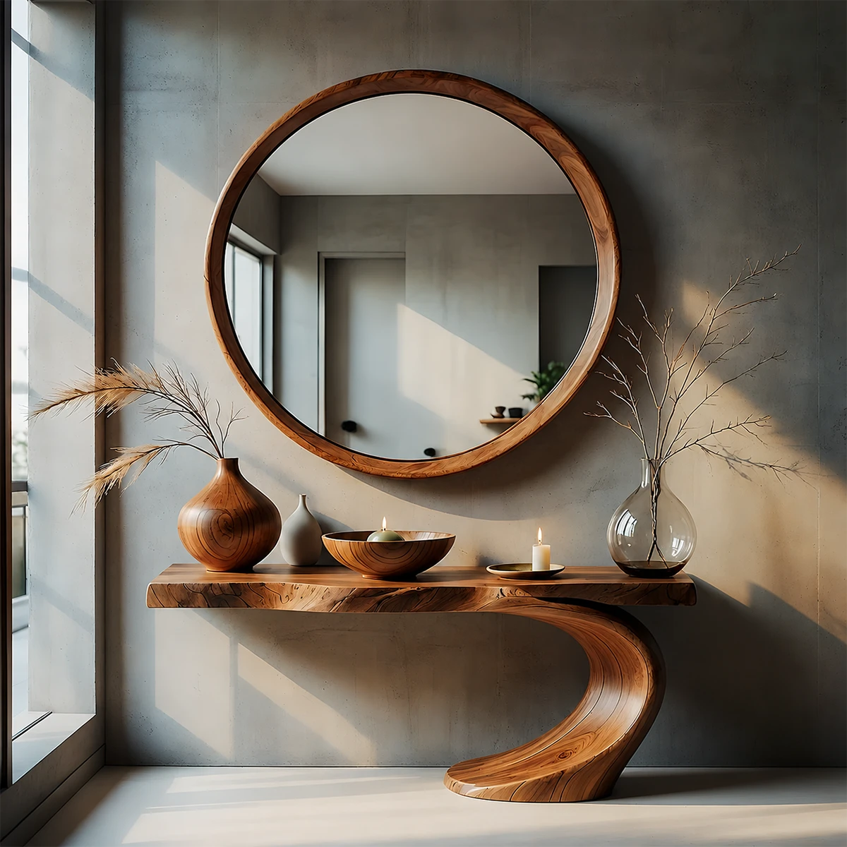 Sculptural Entryway Console Table Natural Solid Wood Organic Curve Base - ArborisWood - 12