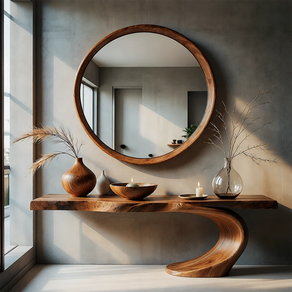 Sculptural Entryway Console Table Natural Solid Wood Organic Curve Base - ArborisWood - 14