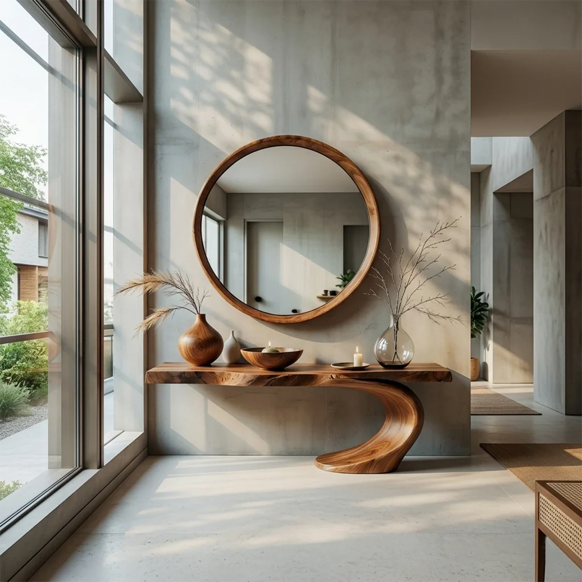 Sculptural Entryway Console Table Natural Solid Wood Organic Curve Base - ArborisWood - 2