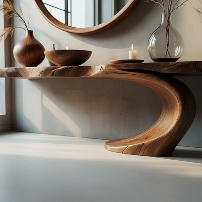 Sculptural Entryway Console Table Natural Solid Wood Organic Curve Base - ArborisWood - 4