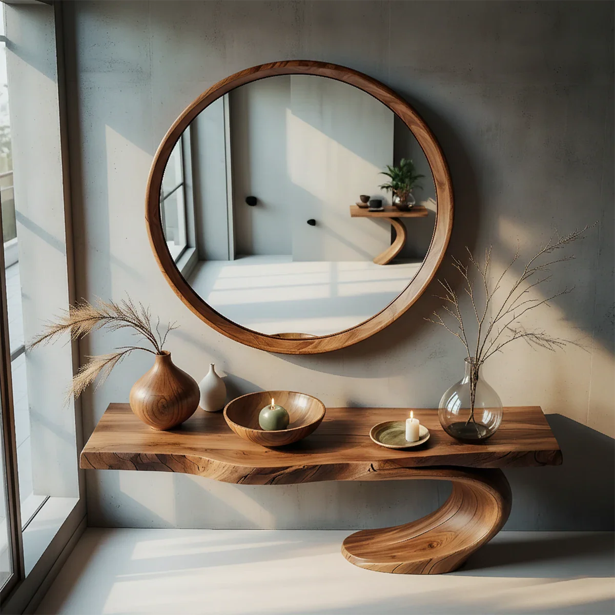 Sculptural Entryway Console Table Natural Solid Wood Organic Curve Base - ArborisWood - 6
