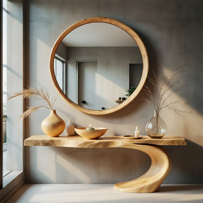 Sculptural Entryway Console Table Natural Solid Wood Organic Curve Base - ArborisWood - 8