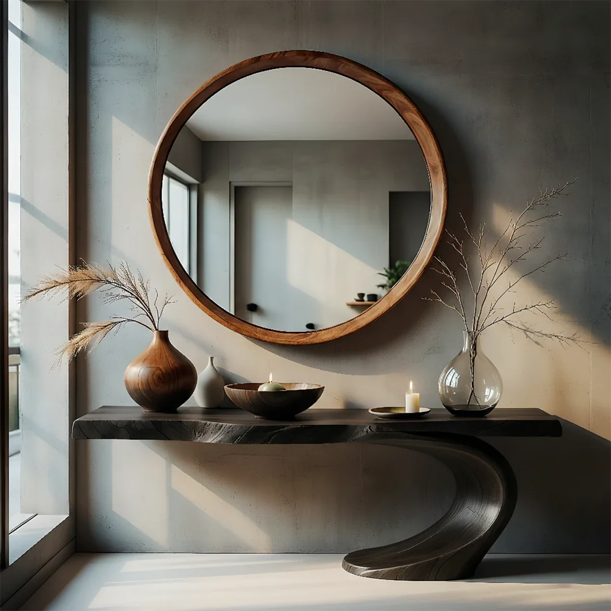 Sculptural Entryway Console Table Natural Solid Wood Organic Curve Base - ArborisWood - 9