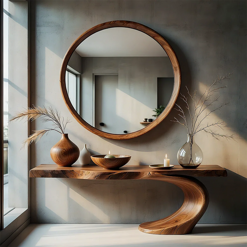 Sculptural Entryway Console Table Natural Solid Wood Organic Curve Base - ArborisWood