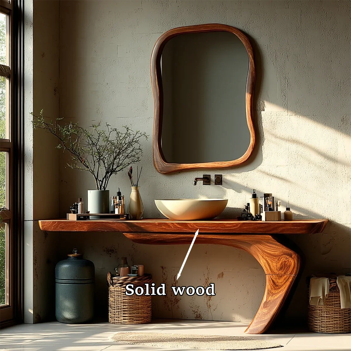 Sculptural Floating Bathroom Vanity Natural Solid Wood Handcrafted - ArborisWood - 10