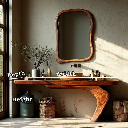 Sculptural Floating Bathroom Vanity Natural Solid Wood Handcrafted - ArborisWood - 11