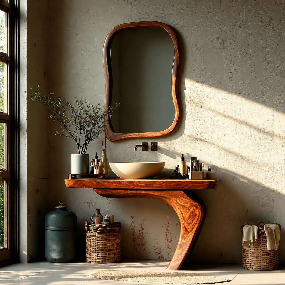 Sculptural Floating Bathroom Vanity Natural Solid Wood Handcrafted - ArborisWood - 12
