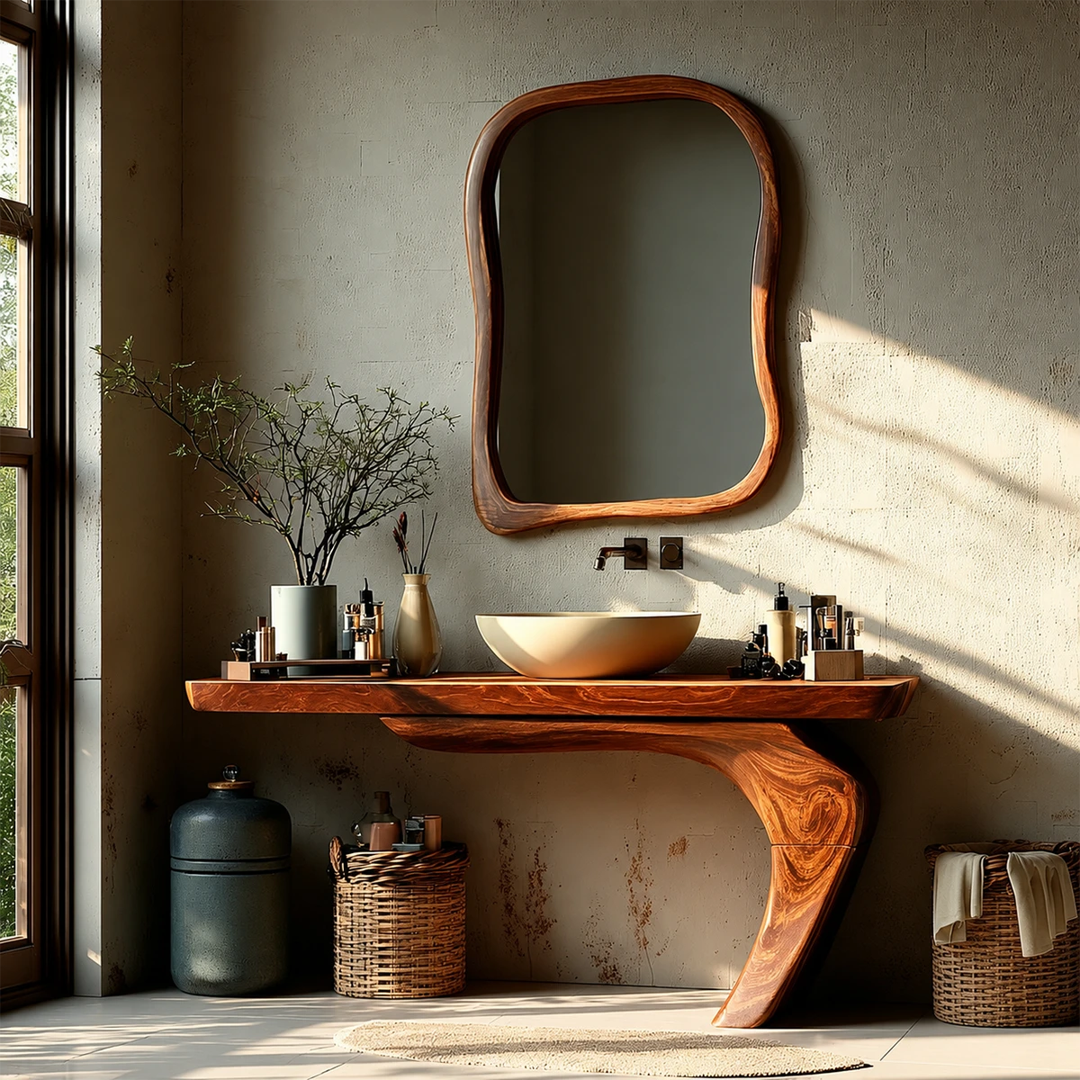 Sculptural Floating Bathroom Vanity Natural Solid Wood Handcrafted - ArborisWood - 13