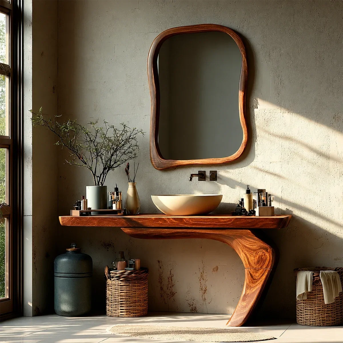 Sculptural Floating Bathroom Vanity Natural Solid Wood Handcrafted - Arboriswood - 13