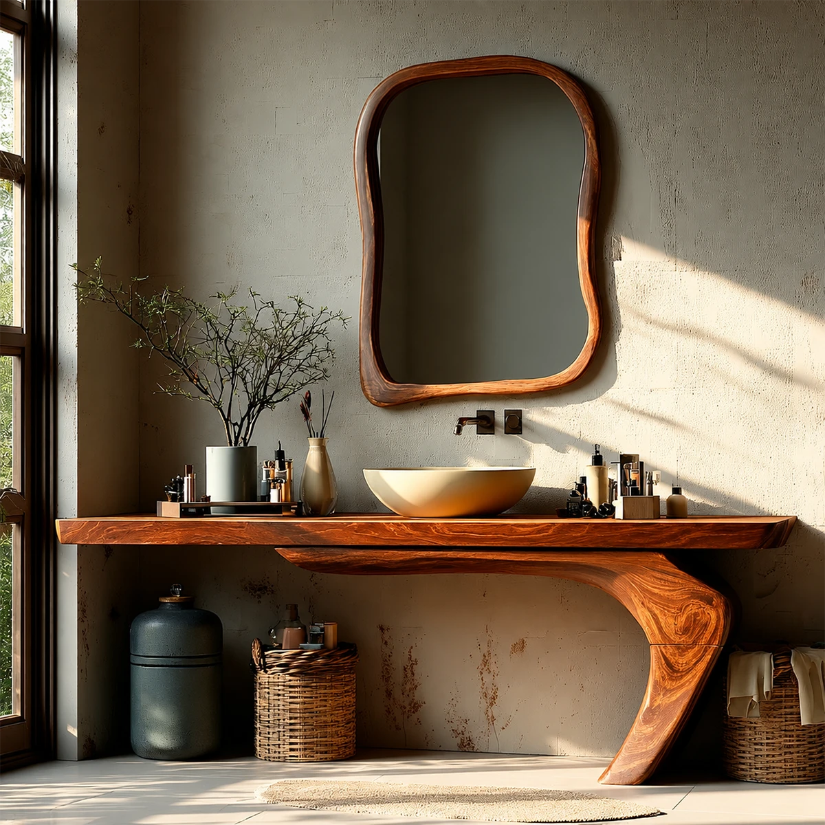 Sculptural Floating Bathroom Vanity Natural Solid Wood Handcrafted - ArborisWood - 14